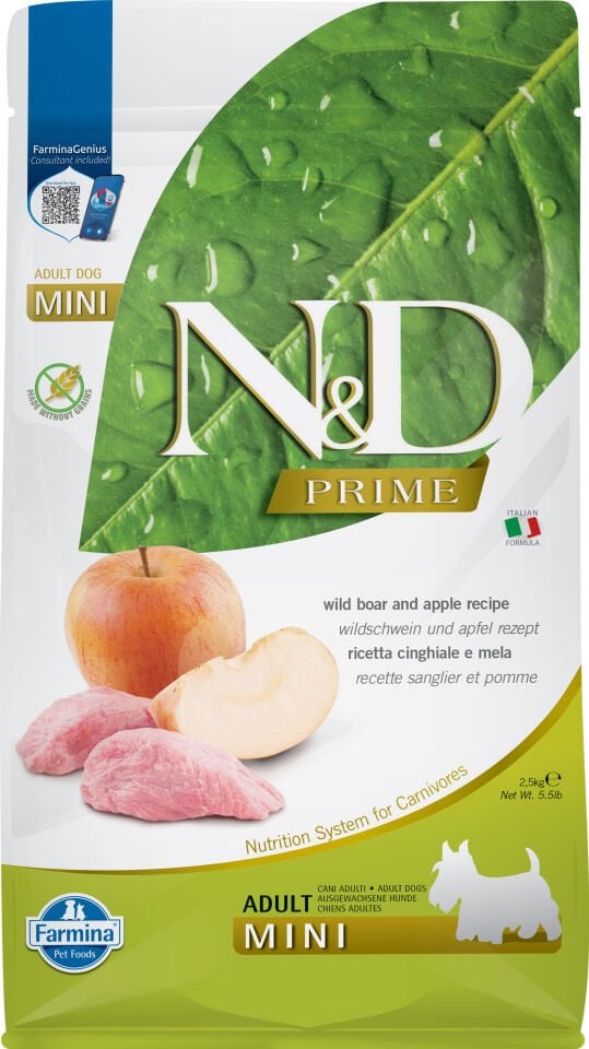 N&D Prime Mini Adult, Yaban domuzu&Elma 2,5 kg