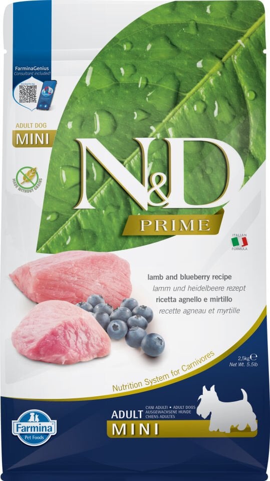 N&D Prime mini Adult, Kuzu Eti&Yaban Mersini 2,5 kg