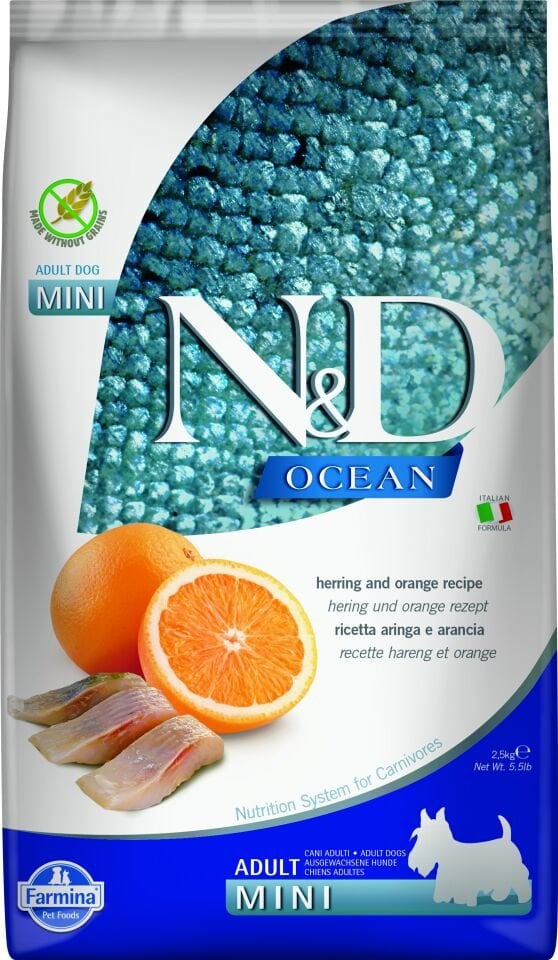 N&D Ocean Mini Adult, Ringa Balığı&Portakal 2,5 kg