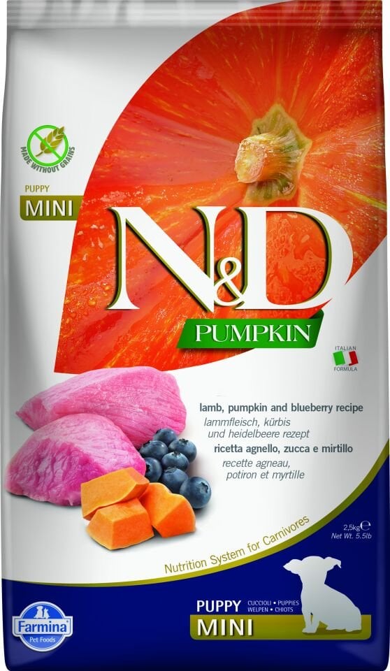 N&D Pumpkin Mini Puppy, Kuzu Eti&Balkabağı ve Yaban Mersini 2,5 kg