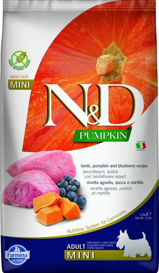 N&D Pumpkin Mini Adult, Kuzu&Balkabağı ve Yaban Mersini 2,5 kg