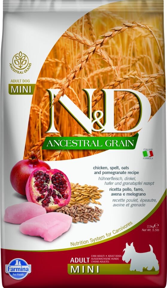 N&D Ancestral Grain Mini Adult, Tavuk&Nar 2,5 kg