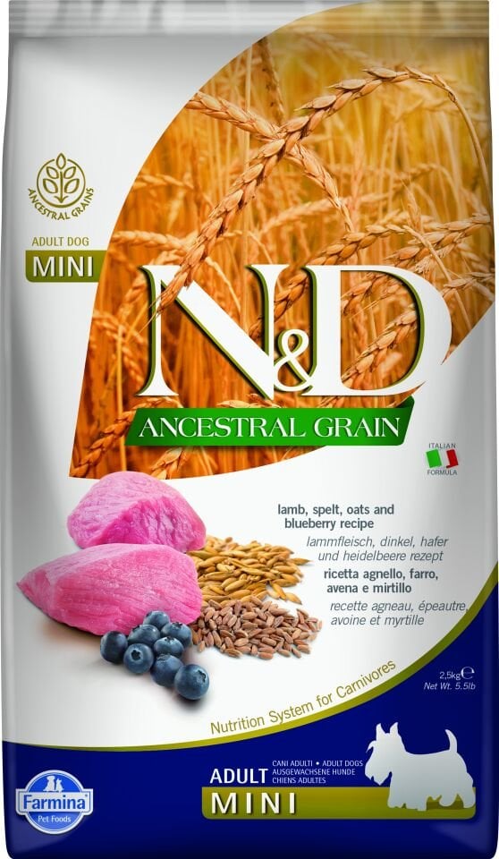 N&D Ancestral Grain Mini Adult, Kuzu&Yaban Mersin 2,5 kg