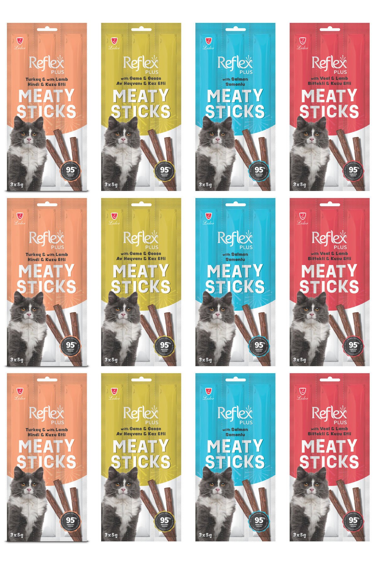 4 Çeşit Karma Kedi Ödül Çubuğu 12 Li Set