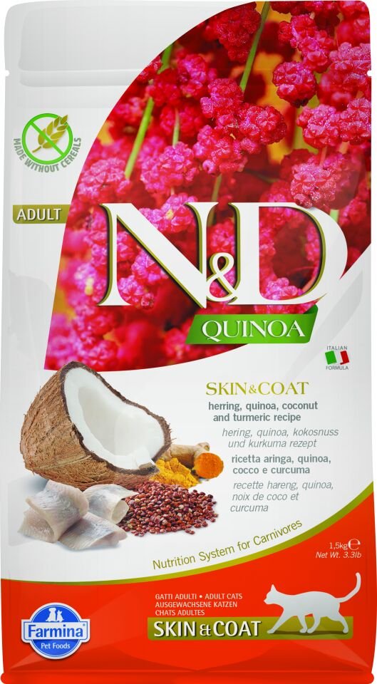 N&D Kinoa Skin Coat Yetişkin kedi maması 1,5 kg
