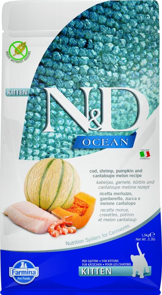 N&D Ocean Kitten Morina balığı, karides, balkabağı ve kavun 1,5 kg