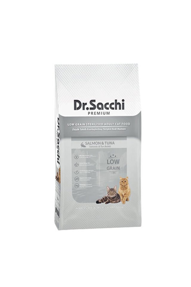 Dr.Sacchi Premium Somonlu ve Ton Balıklı Düşük Tahıllı Kısırlaştırılmış Kedi Maması 10 Kg