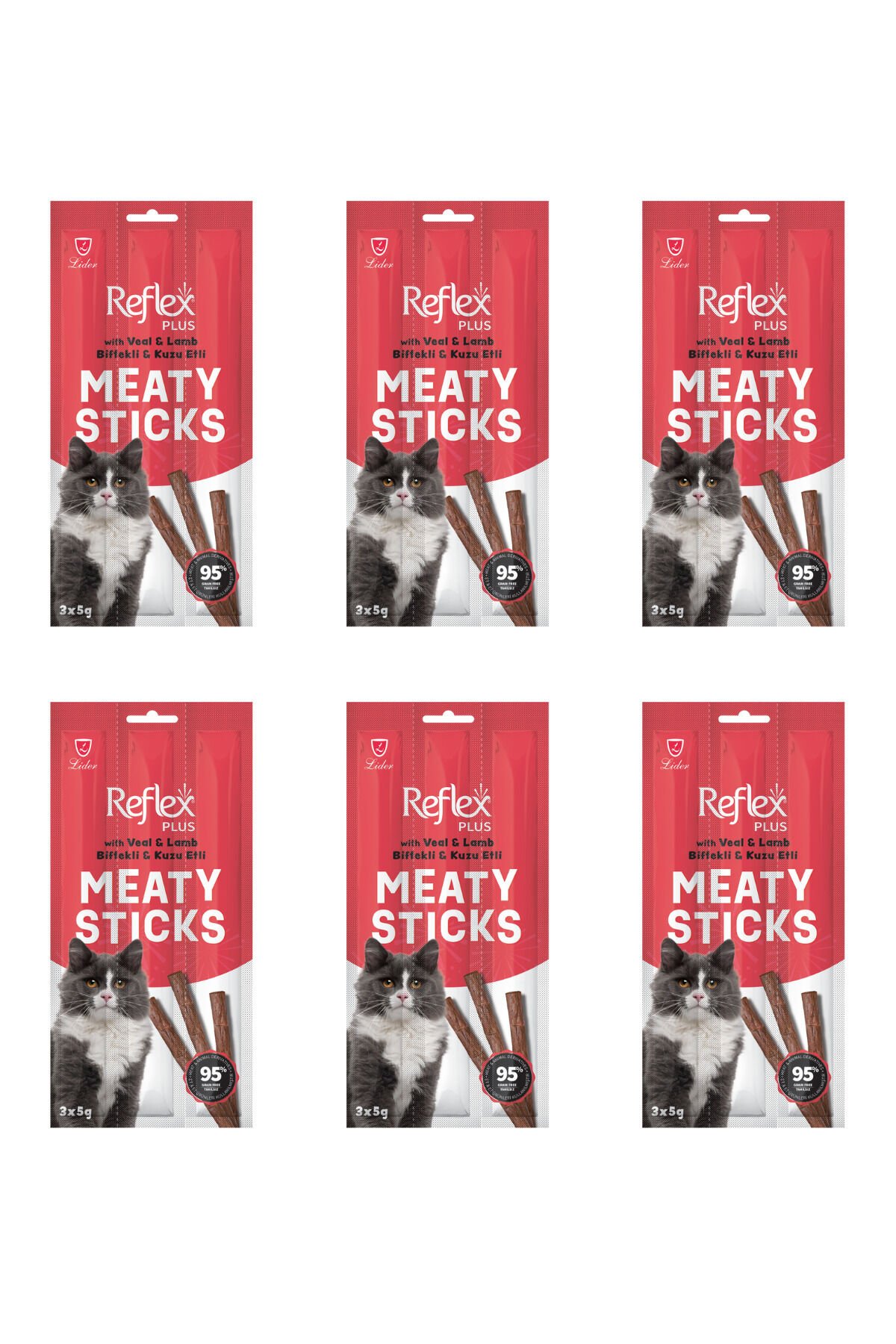 Meaty Sticks Biftekli ve Kuzu Etli Kedi Ödül Çubuğu 3X5gr X6 Adet