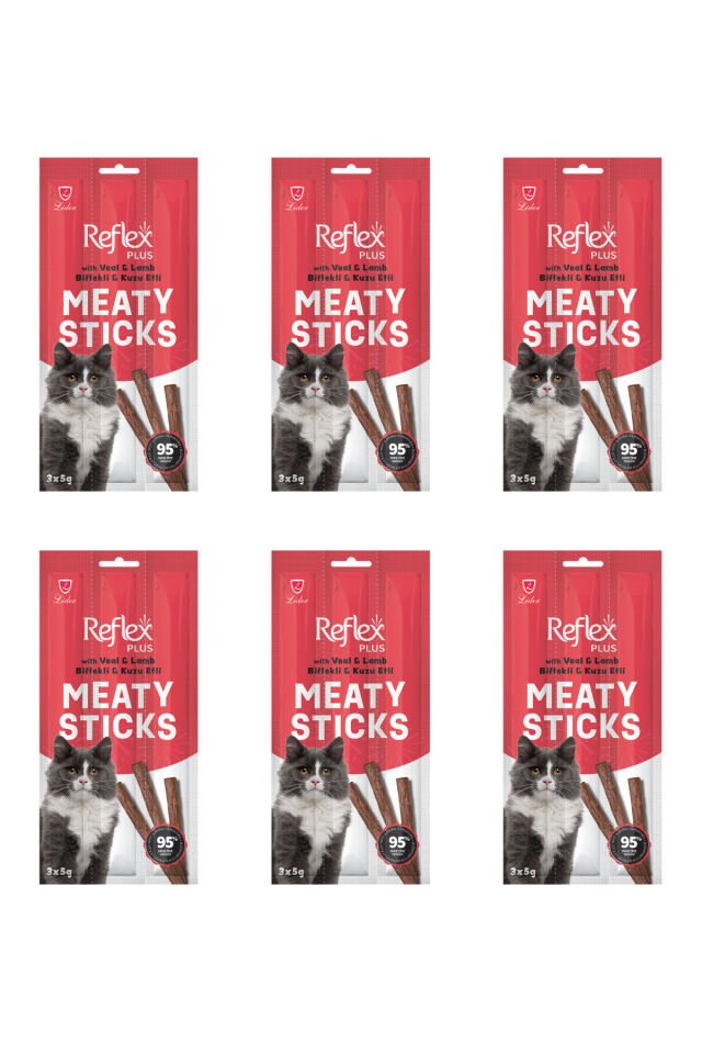 Reflex Meaty Sticks Biftekli ve Kuzu Etli Kedi Ödül Çubuğu 3X5gr X6 Adet
