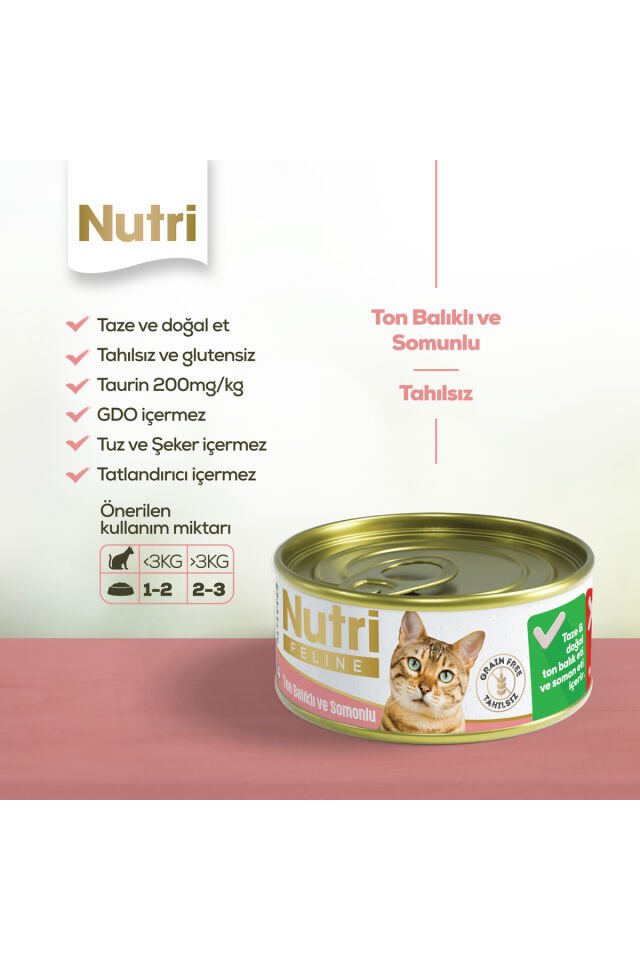 Nutri Yetişkin Kediler için Ton Balıklı ve Somonlu 70 gr Tahılsız Yaş Mama