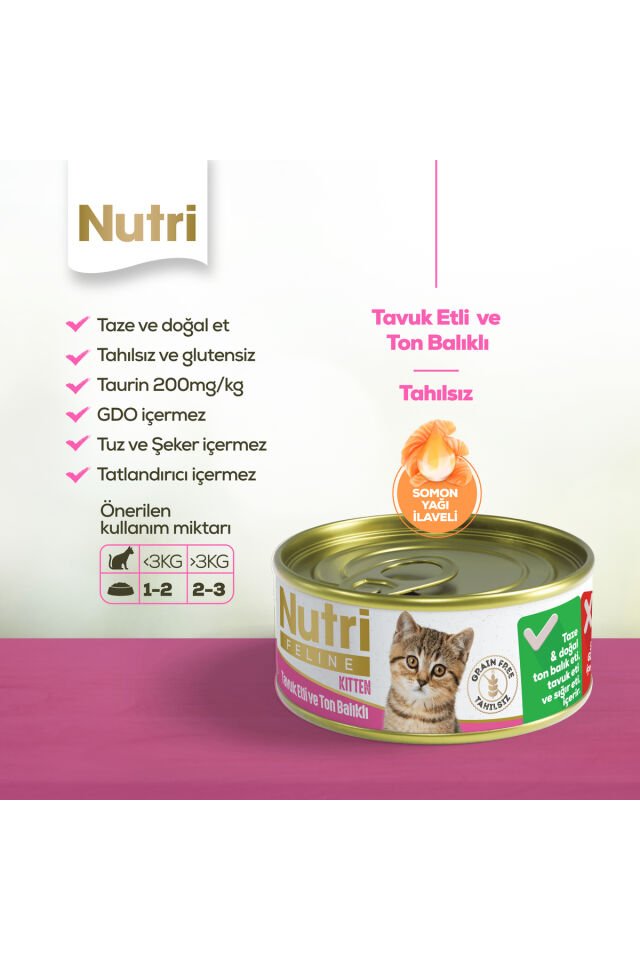 Nutri Tahılsız Tavuk Etli Ton Balıklı Yavru Kedi Konservesi 70 gr