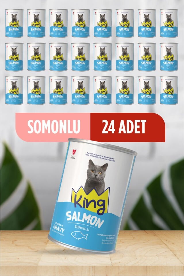 Sos İçerisinde Et Parçacıklı Somonlu Kedi Konservesi 400 gr X 24 Adet