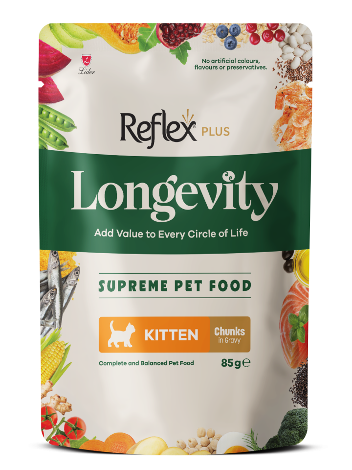 Reflex Plus Longevity Soslu Et Parçacıklı Yavru Kedi Yaş Maması 85 g