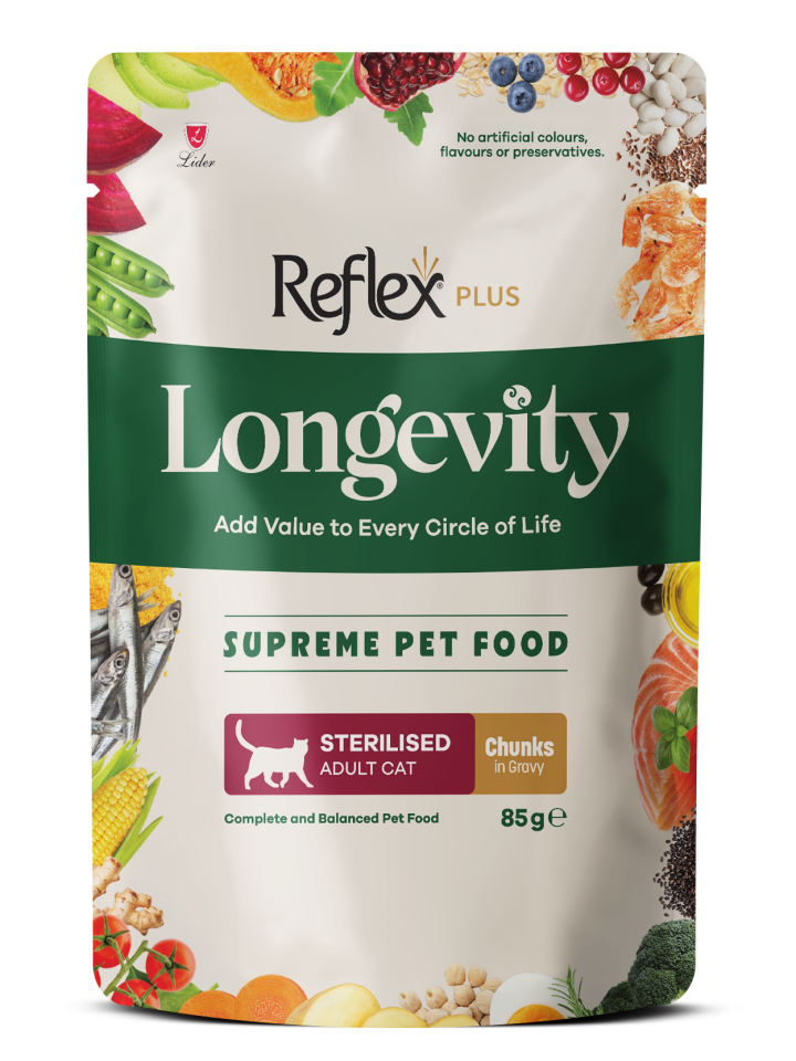 Reflex Plus Longevity Soslu Et Parçacıklı Kısırlaştırılmış Kedi Yaş Maması 85 g