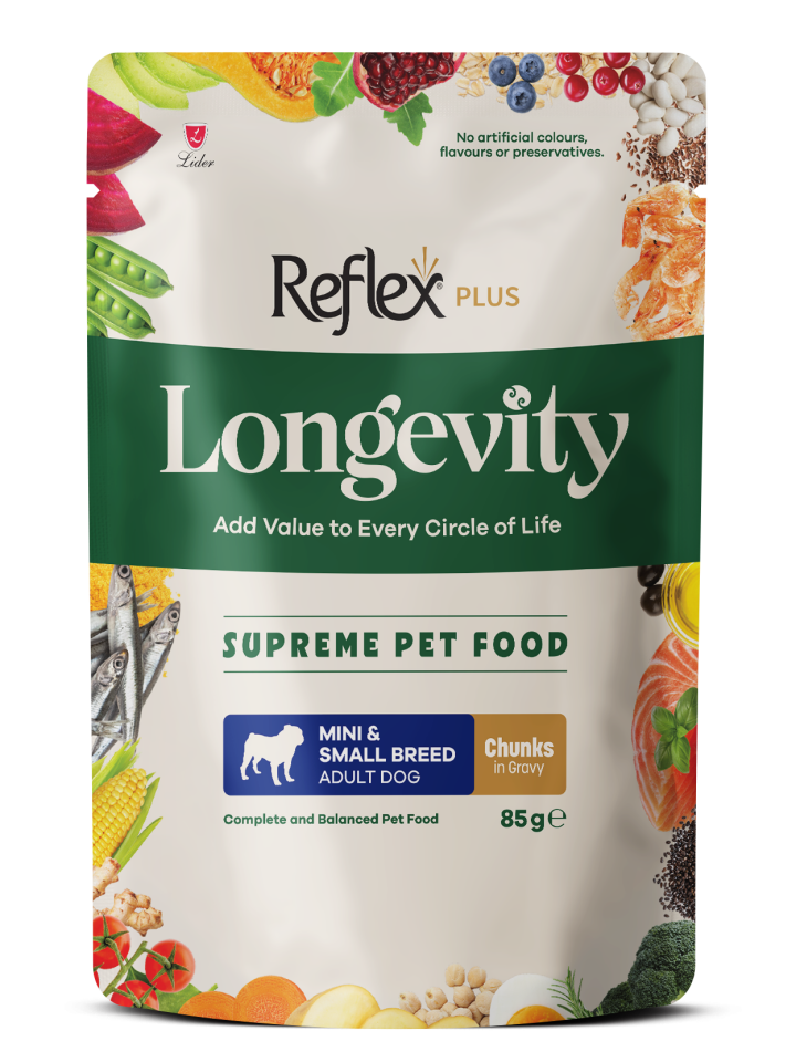 Reflex Plus Longevity Soslu Et Parçacıklı Mini ve Küçük Irk Yetişkin Köpek Yaş Maması 85 g