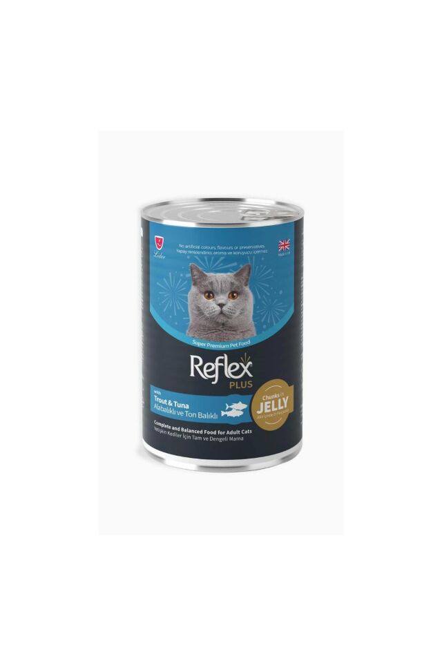 Reflex Plus Jöle içinde Et Parçacıklı Alabalıklı Ve Ton Balıklı Yetişkin Kedi Maması 400 gr