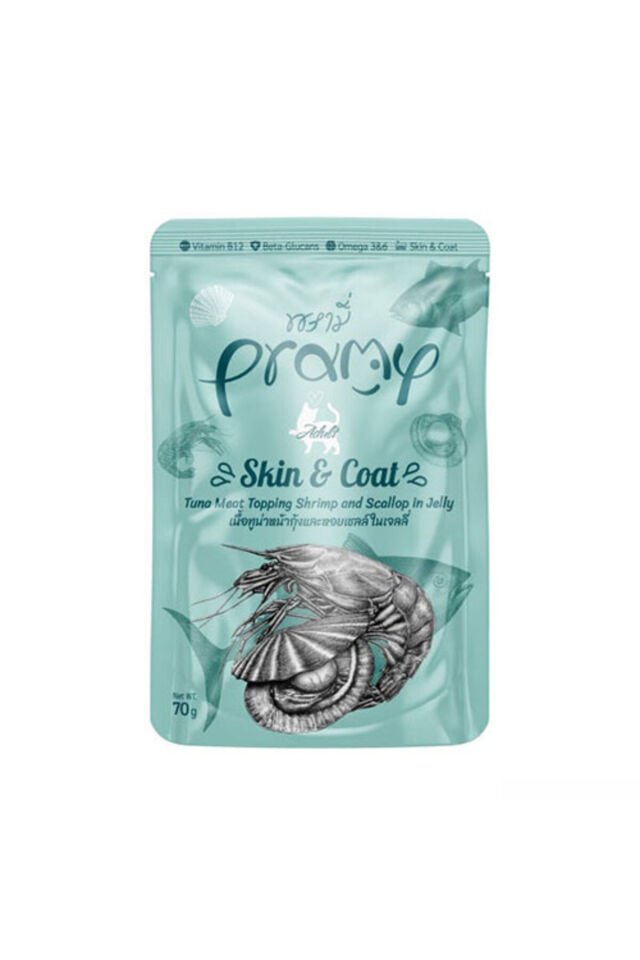 Skin Coat Jöle İçinde Karidesli Deniz Taraklı ve Ton Balıklı Yetişkin Kedi Konservesi 70 Gr