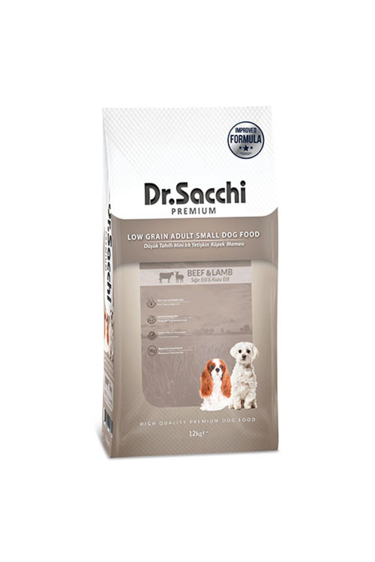 Dr.Sacchi Premium Sığır Etli ve Kuzu Etli Düşük Tahıllı Mini Irk Yetişkin Köpek Maması 12 Kg