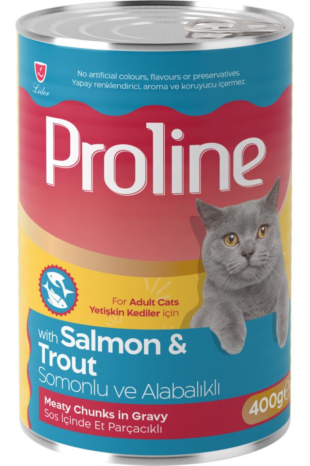 Somonlu ve Alabalıklı Sos İçinde Et Parçacıklı Kedi Konservesi 400g x 12 Adet