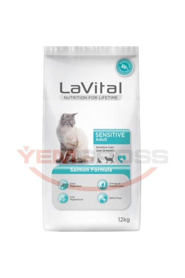 LaVital Sensitive Hassas Sindirim Sistemine Sahip Kediler için Somonlu Yetişkin Kedi Maması 12kg