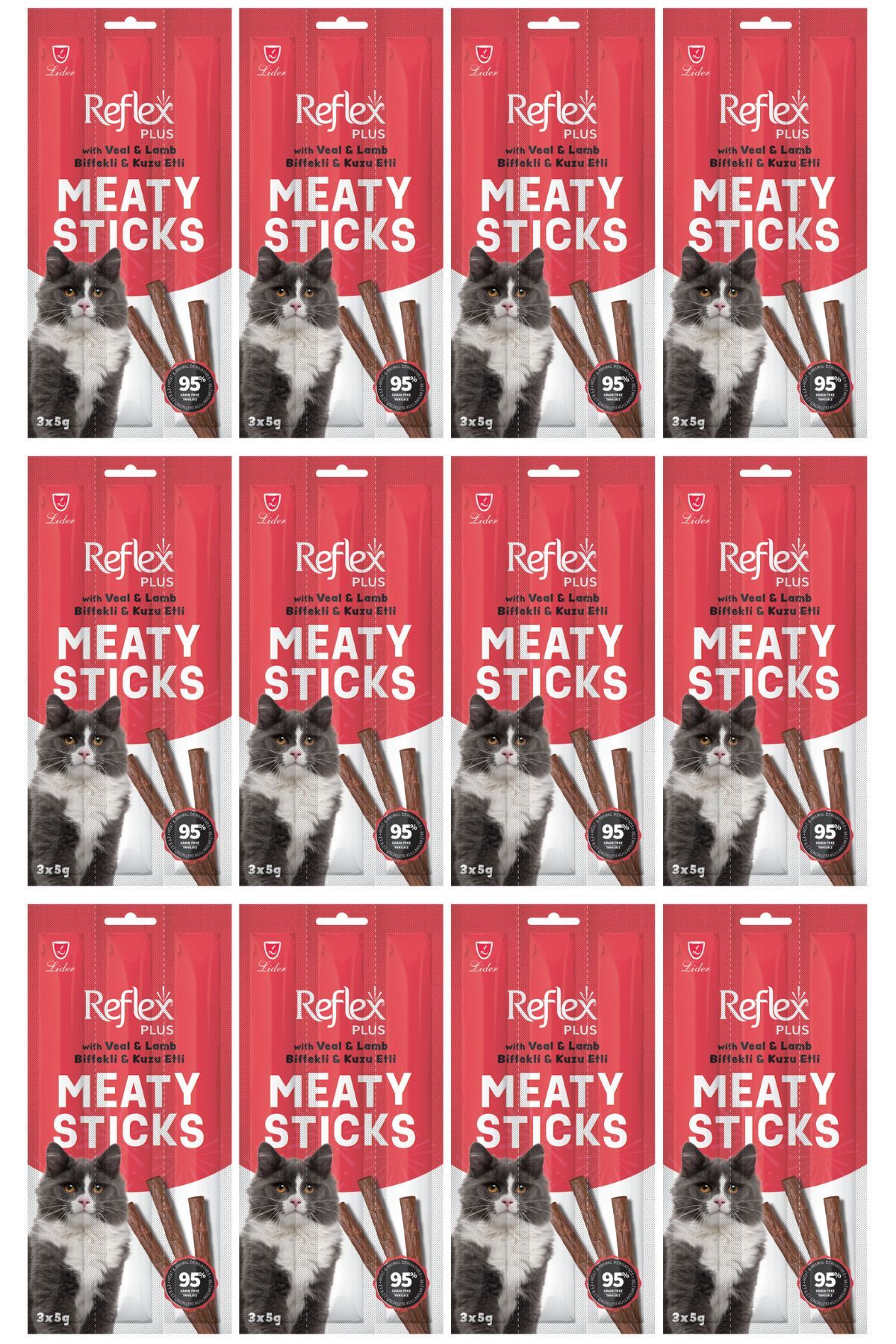 Meaty Sticks Biftek & Kuzu Kedi Ödülü 3x5Gr x 12 Adet