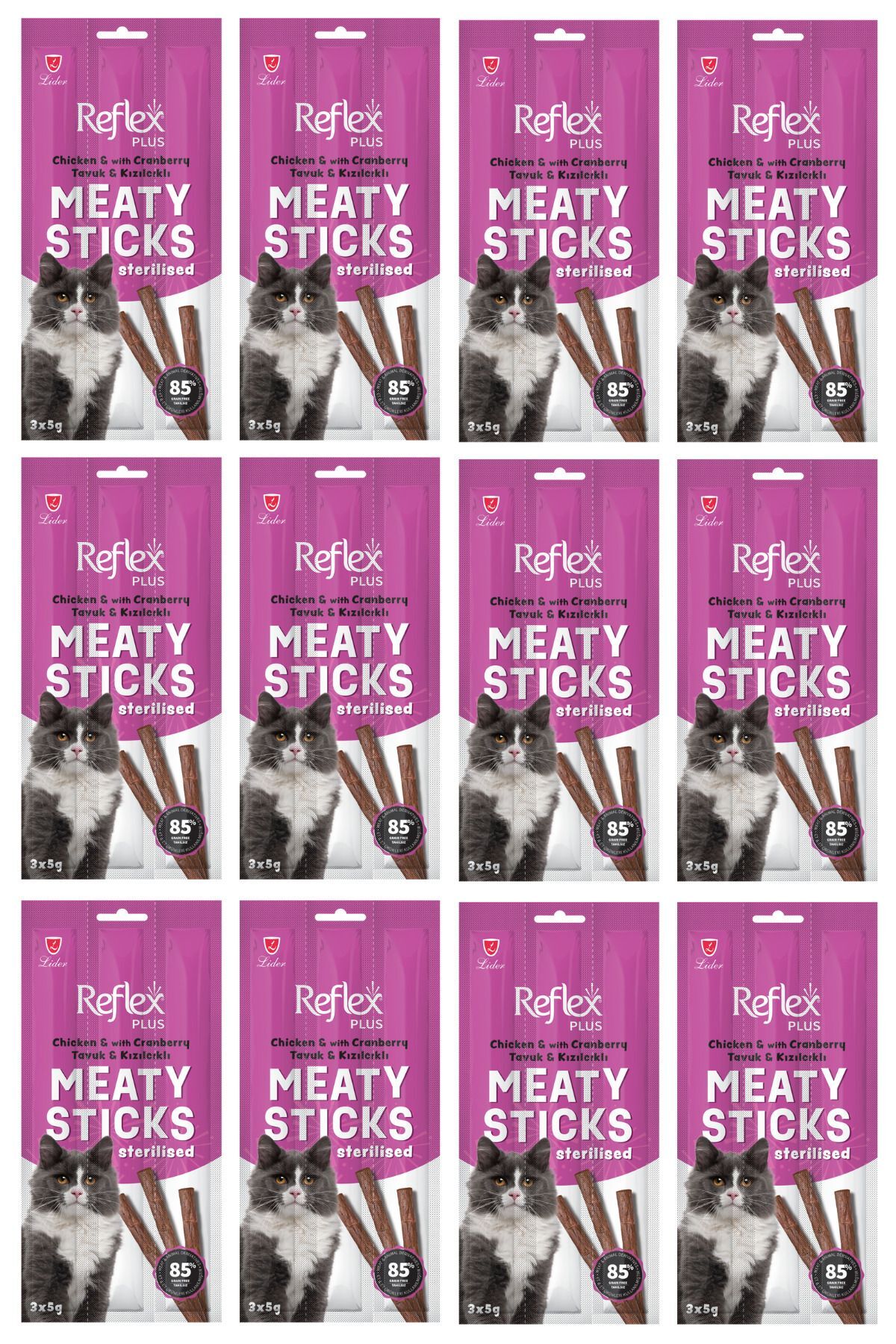 Yetişkin Kısırlaştırılmış Kediler İçin Tavuklu ve Kızılcıklı Ödül Çubuk 3x5 gr 12 Adet