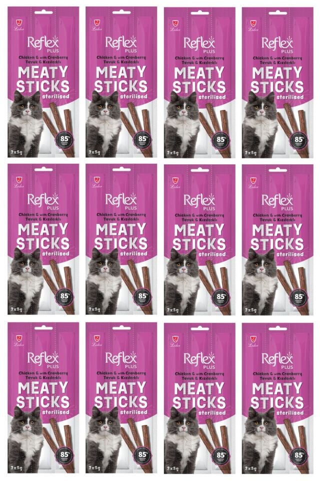 Yetişkin Kısırlaştırılmış Kediler İçin Tavuklu ve Kızılcıklı Ödül Çubuk 3x5 gr 12 Adet