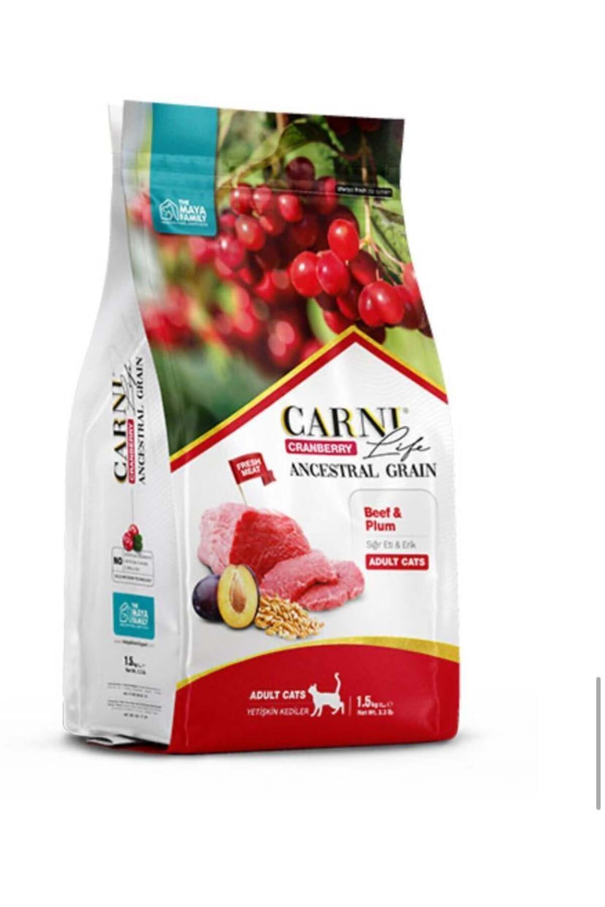 Carni Life Kızılcıklı, Biftek Etli & Erikli Yetişkin Kedi Maması (1,5 KG)