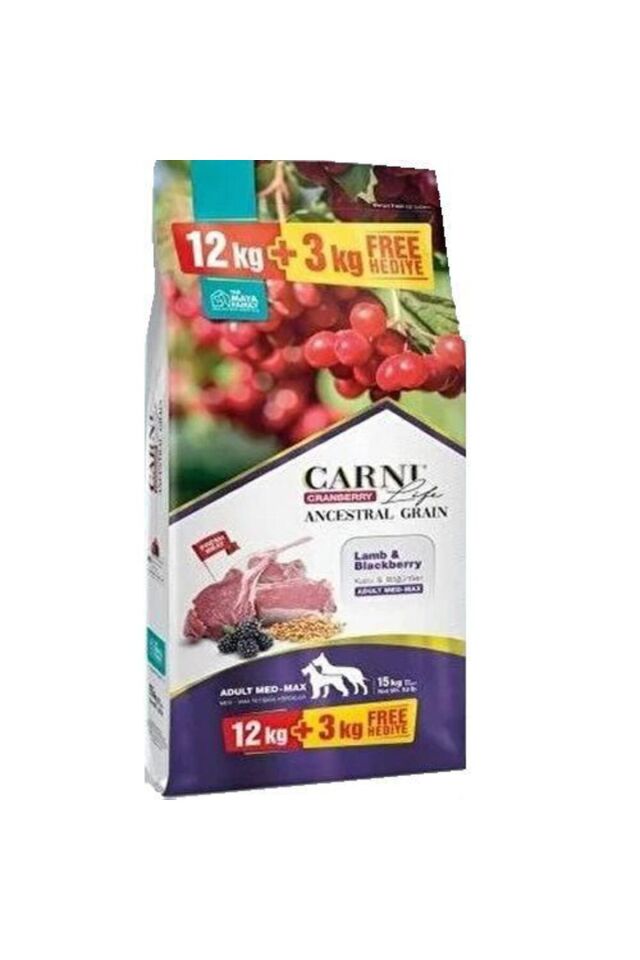 Carni Dog Adult Kuzu Etli Bögürtlenli Med Maxi Köpek Maması 12 Kg Bonus 3 Kg