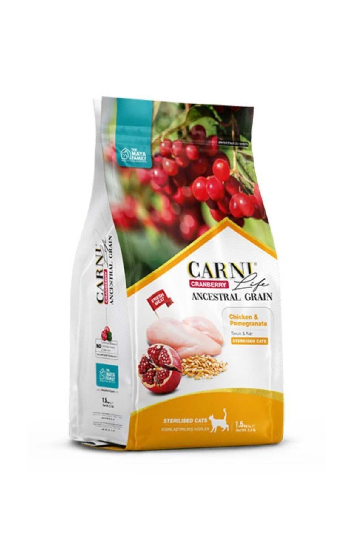 Carni Life Kızılcıklı, Tavuk Etli & Narlı Kısırlaştırılmış Kedi Maması (1,5 KG)