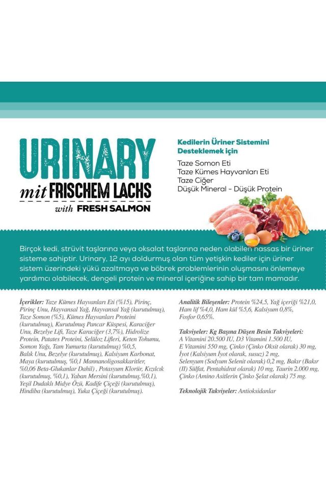 Nutri Urinary /böbrek Sağlığı Destekleyici Somonlu Düşük Tahıllı Yetişkin Kedi Maması 2kg