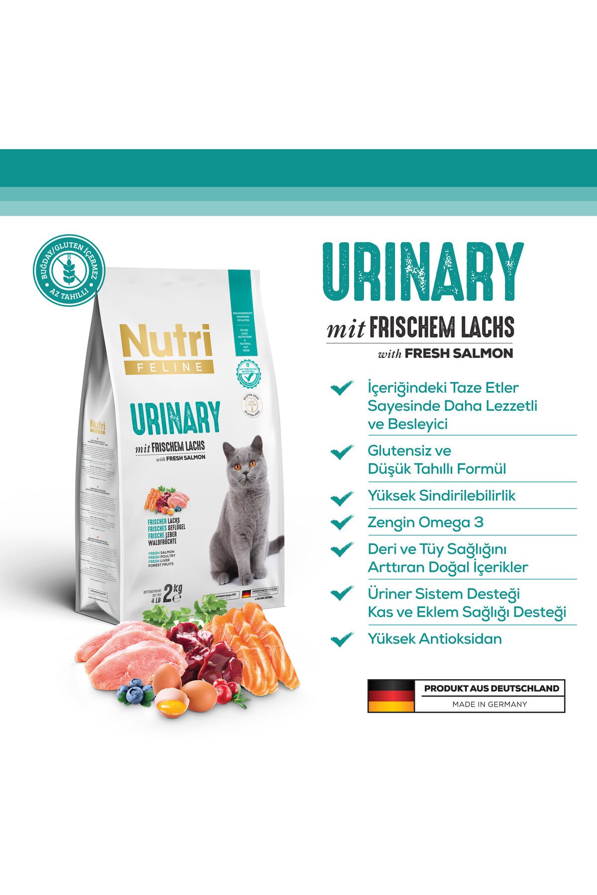 Nutri Urinary /böbrek Sağlığı Destekleyici Somonlu Düşük Tahıllı Yetişkin Kedi Maması 2kg