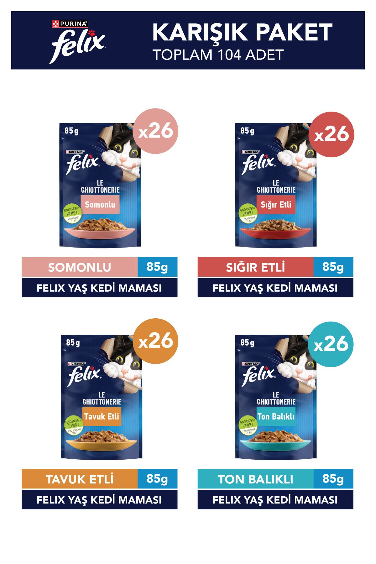 Karışık Yetişkin Yaş Kedi Maması 104 X 85 gr