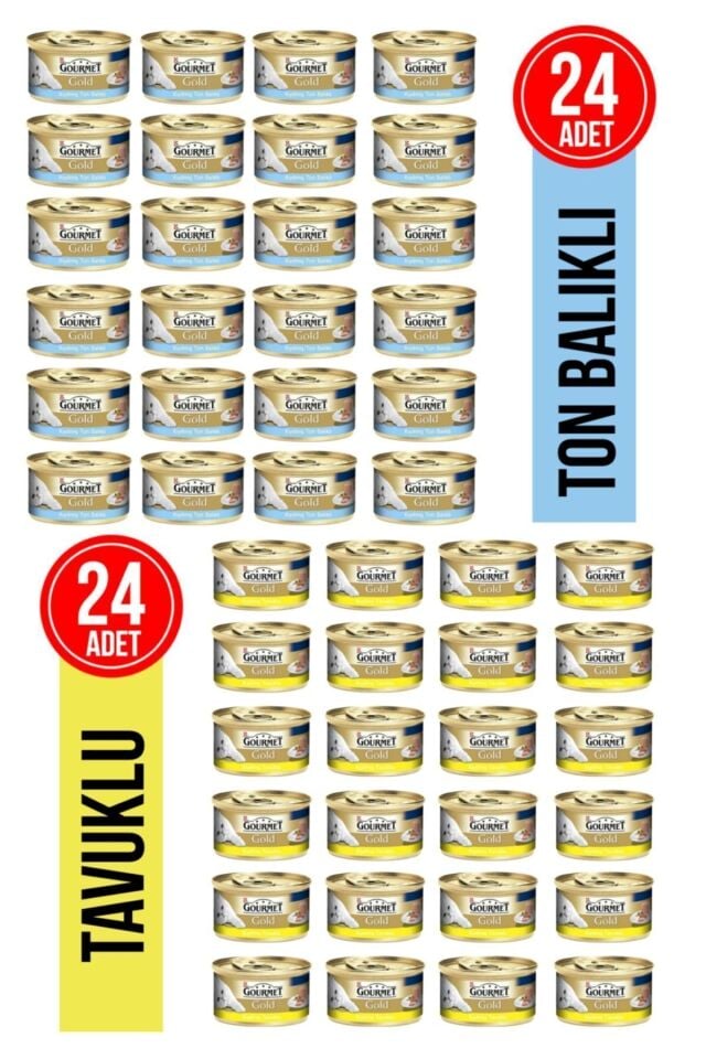 Süper Paket - Purina Gourmet Ton Balıklı + Tavuklu Kedi Konserve 24 + 24 Adet