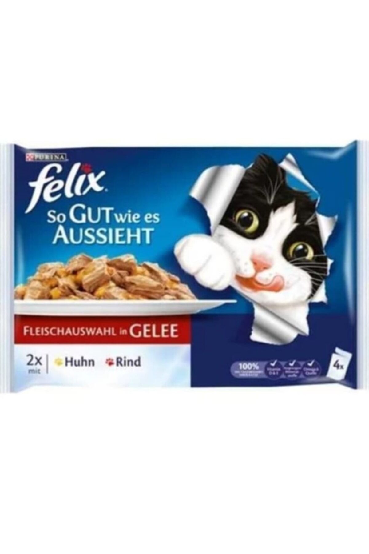 Tavuklu Ve Sığır Etli Yetişkin Yaş Kedi Maması 100 Gr (4'lü Paket)