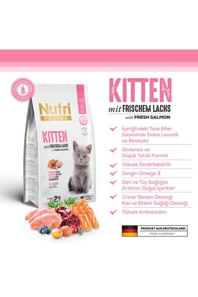 Kitten Taze Somonlu ve Glutensiz Yavru Kedi Maması 2 kg