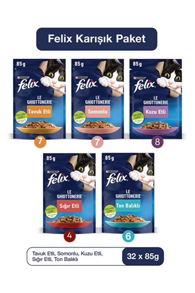Yenilenmiş Paketi Ile 32 Adet Karışık Yaş Kedi Maması
