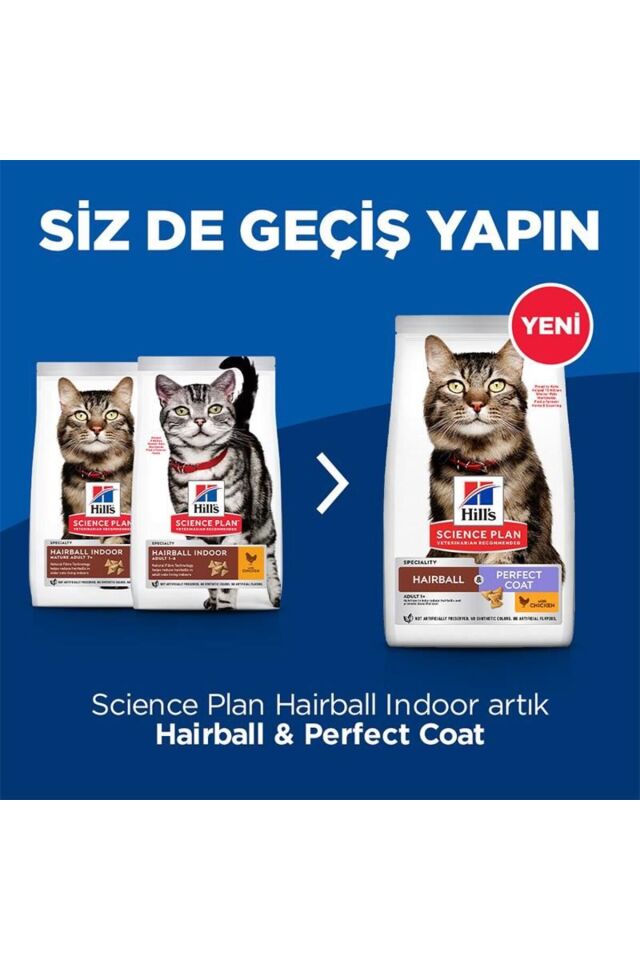 Hill's Science Plan Tüy Yumağı Önleyici Mükemmel Tüyler için Tavuklu Yetişkin Kedi Maması 1,5 Kg
